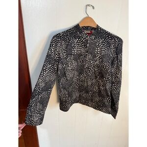 Chicos Women's Black White Print Button Front Jacket Owl Lining Size 1